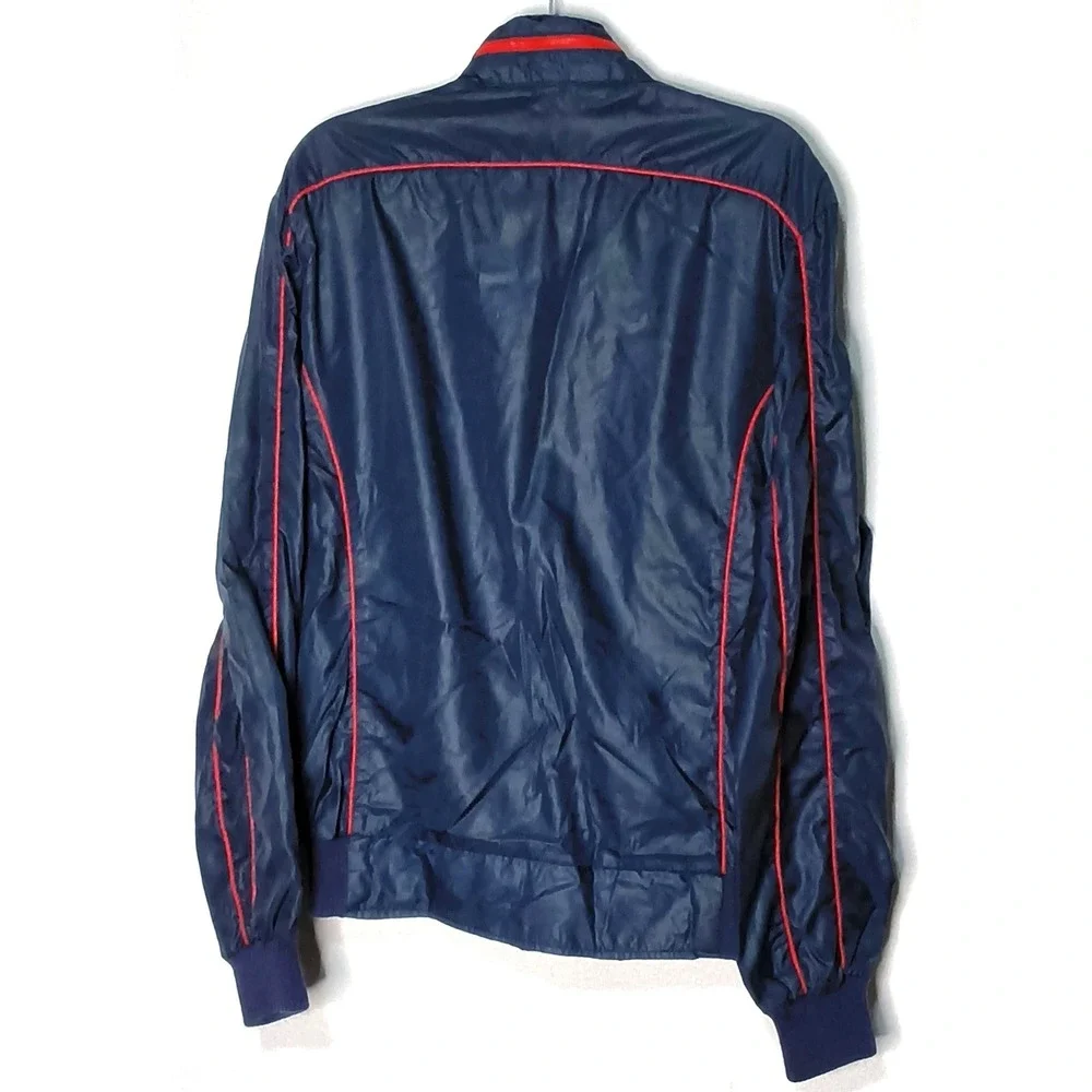 Style Auto Mercedes Benz Jacket Mens Medium Blue Vintage Windbreaker Roll Hood
